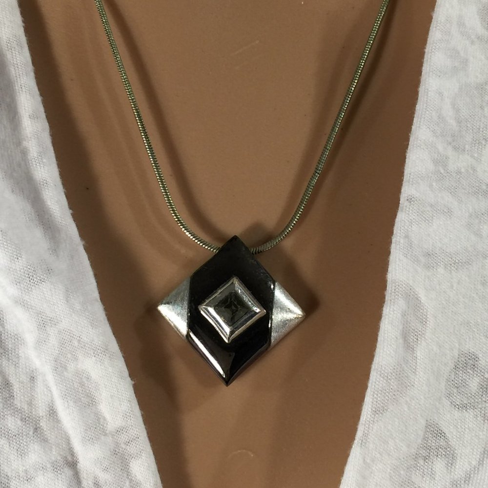 Napier Silver and Black Gemstone Necklace